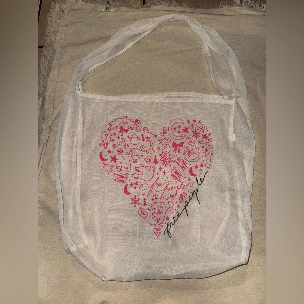 Free People Pink Heart Graphic Tote Bag